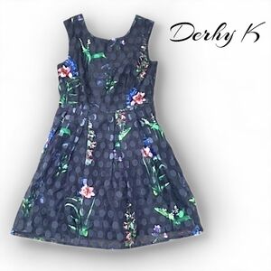 Derhy K Black Polka Dot Floral Sleeveless Party Dress Girls Size Large